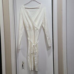 😳BUY 1,GET 2 FREE😳 white dress long sleeve, tie up waist , v neck